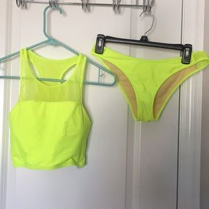Fabletics neon yellow two piece swimsuit